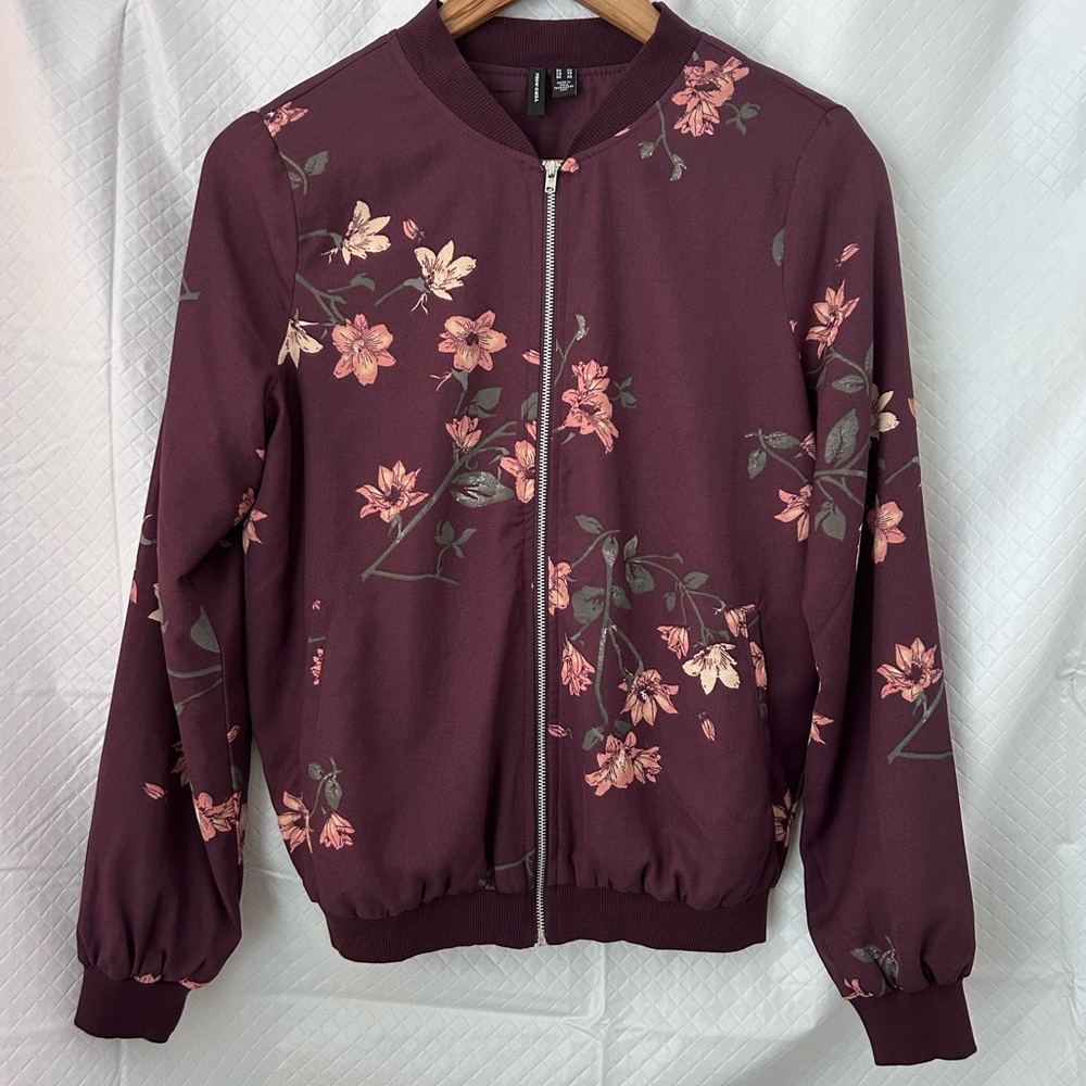 Vero Moda Burgundy Floral Bomber Jacket